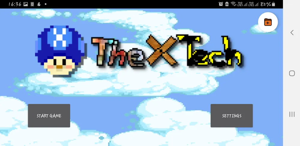 SMBX para PC: TheXTech, el motor reescrito en C++: Pantalla de inicio de TheXTech en Android, con los botones «Start game» y «Settings».